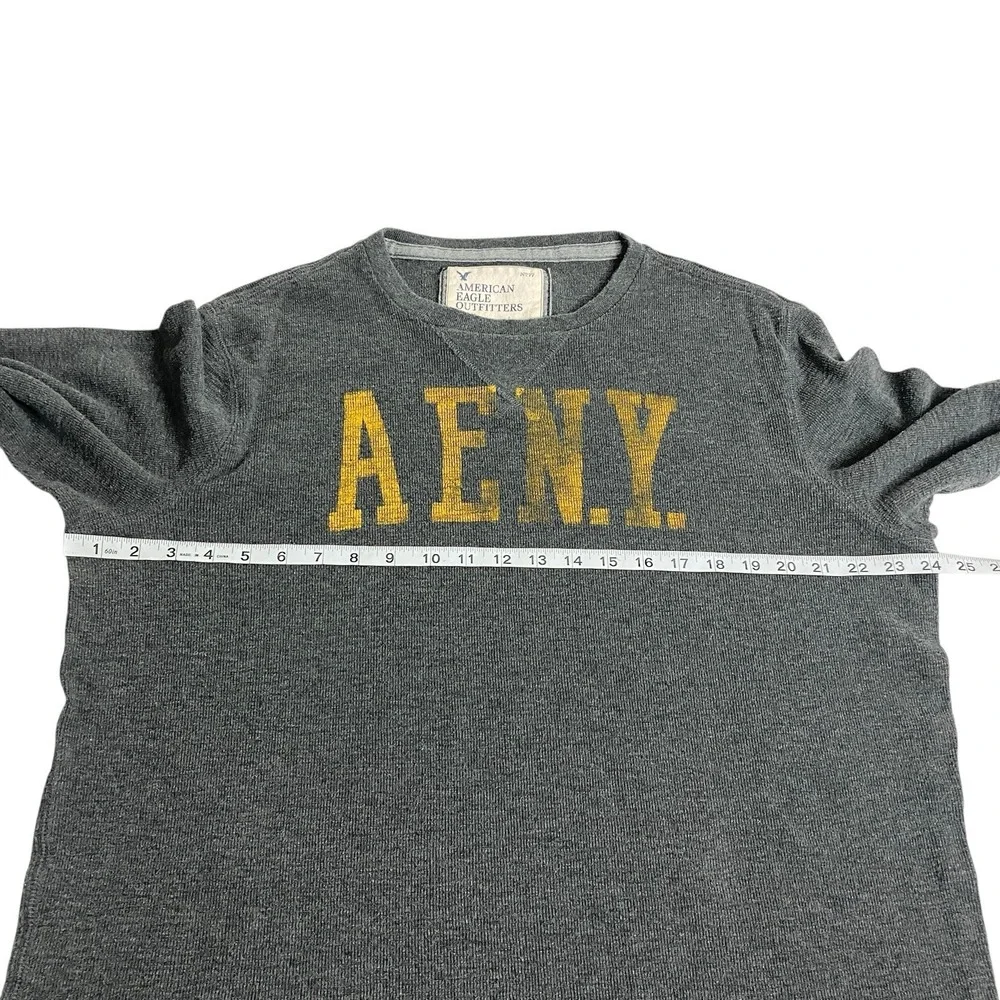 Y2K American Eagle NY Thermal Sweater Mens XXL 2XL‎ Gray Ribbed Grunge Preppy